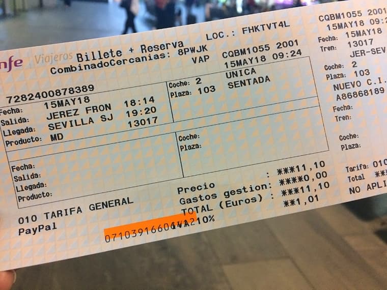 スペインの鉄道MDの切符