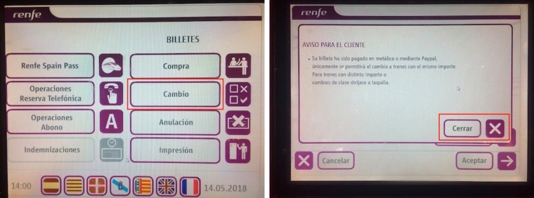 スペインの鉄道MDの切符の変更方法
