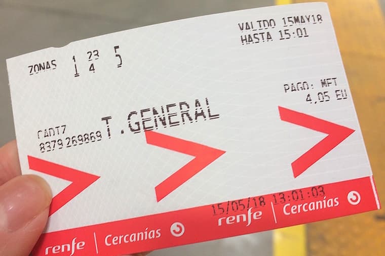 スペインの鉄道セルカニアスの切符